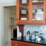 Kitchen hutch with delft tile backsplash